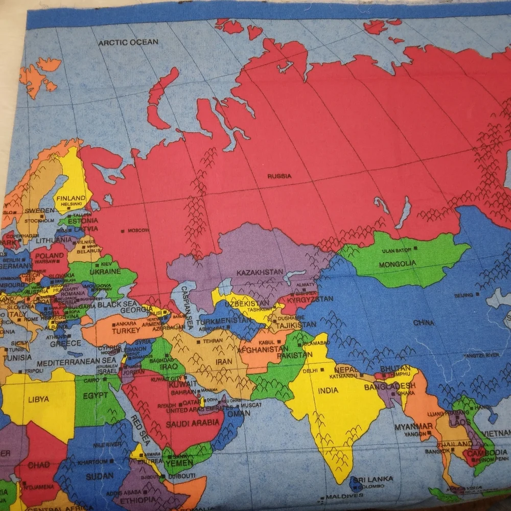 FABRIC Vintage Fabric Map Panel c. 1999, some of these countries don't e…